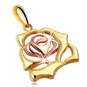 Přívěsek ze 14K kombinovaného zlata - lesklá rozkvetlá růže