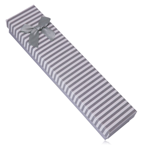 Dárková krabička na řetízek nebo náramek - bílé a šedé pruhy, ozdobná mašlička