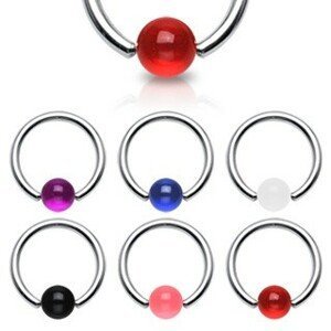 Piercing - kroužek, barevná UV kulička - Rozměr: 1,6 mm x 12 mm x 5x5 mm, Barva piercing: Červená
