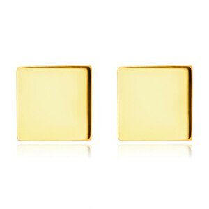 Puzetové náušnice ze 14K zlata - zrcadlově lesklé symetrické čtverečky, hladký povrch