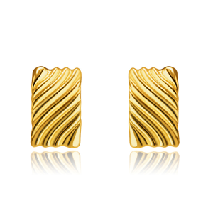 Náušnice ze 14K zlata - obdélníky s příčně vyřezávanými vlnkami, puzetky
