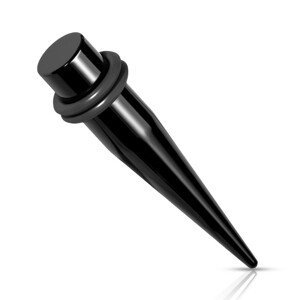 Ocelový 316L expander do ucha - černá barva, dvě gumičky, PVD úprava - Tloušťka : 2 mm