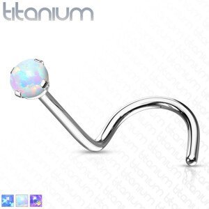 Titanový zahnutý piercing do nosu - syntetický opál, duhové odlesky, 0,8 mm - Barva: Fialová