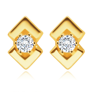 Diamantové náušnice ve žlutém zlatě 585 - kulatý briliant, dva lesklé trojúhelníky