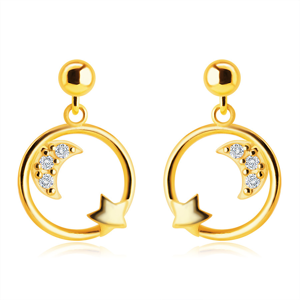 Diamantové náušnice ze 14K zlata - měsíček s brilianty, hvězdička, tenký kroužek