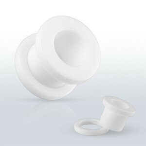 Bílý akrylový tunel do ucha - hladký povrch, šroubovací upevnění - Tloušťka : 18 mm