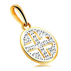 Diamantový přívěsek ze žlutého 14K zlata - kruh ozdobený brilianty, černé pokovení