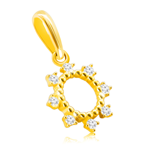 Diamantový přívěsek ze žlutého 585 zlata - kroužek ozdobený drobnými kuličkami, čiré brilianty
