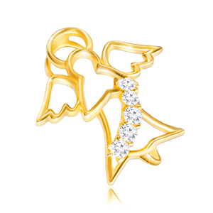 Diamantový přívěsek ze 14K žlutého zlata - kontura anděla s briliantovým pásem