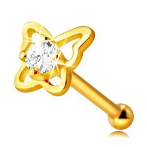 Diamantový piercing do nosu ze 14K žlutého zlata - kontura motýla s briliantem, 1,75 mm