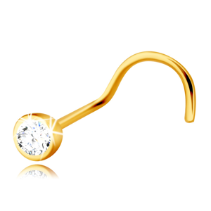 Diamantový piercing do nosu ze žlutého 14K zlata, zahnutý - briliant v kulaté objímce, 2 mm