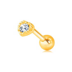 Diamantový piercing ze žlutého 14K zlata do ucha - kontura srdíčka s briliantem