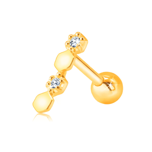 Diamantový piercing do ucha ve žlutém 9K zlatě - šestiúhelníky, čiré brilianty v objímce