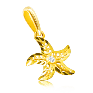 Diamantový přívěsek ze 14K žlutého zlata - motiv mořské hvězdice, kulatý čirý briliant