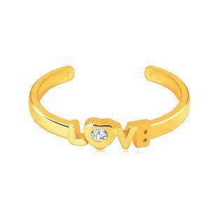 Diamantový prsten ze žlutého 14K zlata s otevřenými rameny - nápis "LOVE", briliant - Velikost: 49