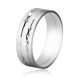 Prsten z 925 stříbra - vertikální vroubkování, lesklé proužky s gravírováním - Velikost: 65