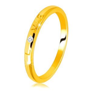 Diamantový prsten ve žlutém 14K zlatě - nápis "LOVE" s briliantem, hladký povrch, 1,5 mm - Velikost: 51