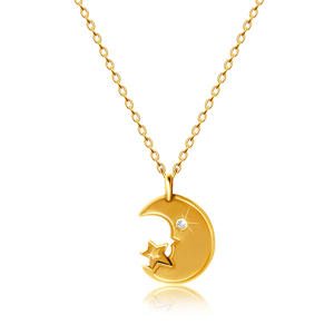 Diamantový náhrdelník ve žlutém 14K zlatě - měsíček s briliantovým očkem, hvězdička