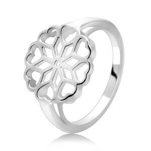 Stříbrný 925 prsten - vyřezávaný květ, srdíčkovité okvětní lístky - Velikost: 49