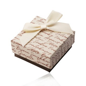 Dárková krabička na náušnice nebo prsteny - béžovo-hnědá kombinace, mašle, nápisy