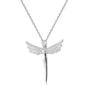 Stříbrný 925 náhrdelník - postava anděla, křídla vykládaná čirými zirkony