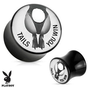 Akrylový sedlový plug do ucha Playboy - Tails You Win, černý - Tloušťka : 14 mm