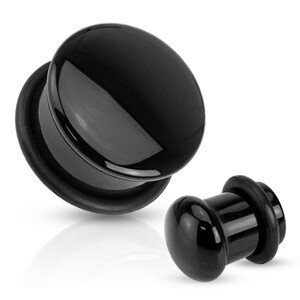 Plug do ucha z achátu v černé barvě, černá gumička, různé velikosti - Tloušťka : 5 mm