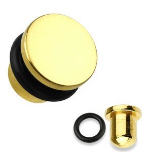 Plug do ucha z oceli 316L ve zlaté barvě, černá gumička, různé tloušťky - Tloušťka : 2 mm