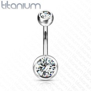 Titanový piercing do pupíku - dva čiré kulaté zirkony, 10 mm
