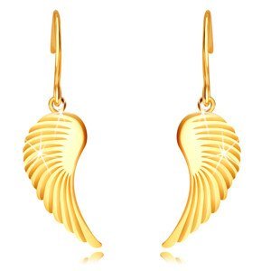 Zlaté 9K náušnice - velká andělská křídla, lesklý povrch, afro háček