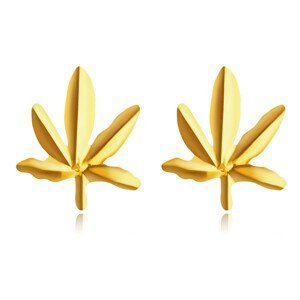 Náušnice z 9K žlutého zlata - marihuanové listy, puzetky