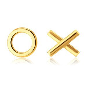 Náušnice z 9K žlutého zlata - symbol "XO" - objetí a polibky, puzetky