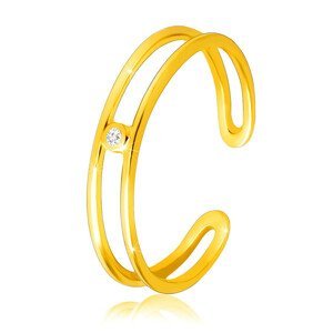 Prsten ze žlutého 9K zlata - tenká otevřená ramena, čirý zirkon - Velikost: 49