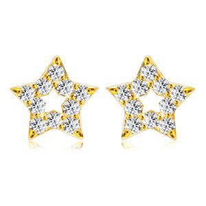 Diamantové náušnice z 585 žlutého zlata - kontura hvězdičky, kulaté brilianty, puzetky