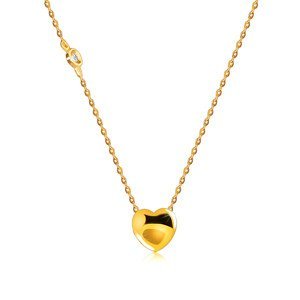 Zlatý 375 náhrdelník s diamantem - hladké lesklé srdce, kulatá objímka, řetízek s oválnými očky