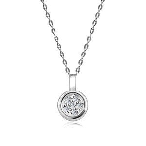 Diamantový náhrdelník v bílém zlatě 375 - lesklý kroužek zdobený brilianty