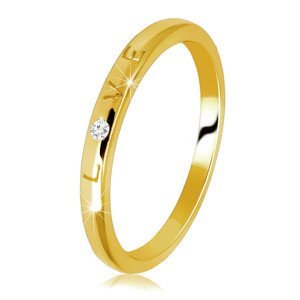 Obroučka ve žlutém 585 zlatě - prsten s vygravírovaným nápisem "LOVE", kulatý zirkon - Velikost: 51