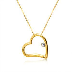 Diamantový náhrdelník ve žlutém 375 zlatě - lesklý obrys srdce s briliantem