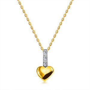 Diamantový náhrdelník v kombinovaném 9K zlatě - drobné srdíčko s linií briliantů na oblouku, tenký řetízek