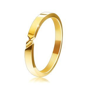 Zlatá 14K obroučka - prsten se dvěma zářezy a hladkými rameny - Velikost: 58