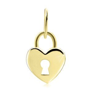 Zlatý 9K přívěsek ve žlutém provedení - zámek s obrysem srdce a výřezem ve tvaru klíčové dírky