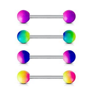 Piercing z oceli 316L do jazyka - činka s dvoubarevnými pogumovanými kuličkami, různé barevné variace - Barva piercing: Modrá - Růžová