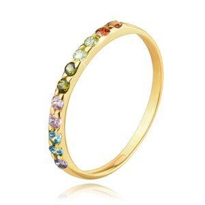 Prsten ze 14karátového žlutého zlata - řada různobarevných zirkonů - Velikost: 49