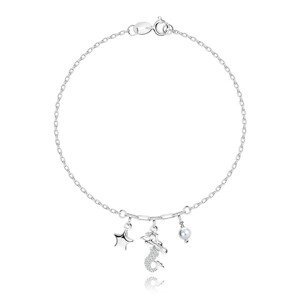 Stříbrný náramek 925 - mořská hvězdice, mořská panna, bílá sladkovodní perla, čirý zirkon