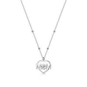 Stříbrný náhrdelník 925 - obrys srdce, nápis MOM, mapa světa, pérový kroužek