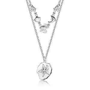Stříbrný náhrdelník 925 - dvojitý řetízek, hvězdice, mušle, želva, delfín