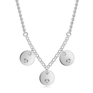 Stříbrný náhrdelník 925 - čiré brilianty, ploché kruhy, výřez srdce