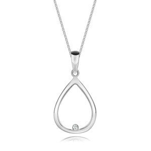 Stříbrný náhrdelník 925 - diamant, kontura slzy, nastavitelná délka