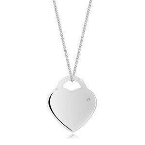 Stříbrný náhrdelník 925 - visací zámek ve tvaru srdce, briliant čiré barvy