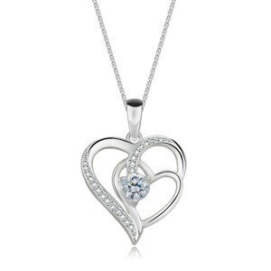 Stříbrný 925 náhrdelník - obrys dvou srdcí, kulaté čiré zirkony